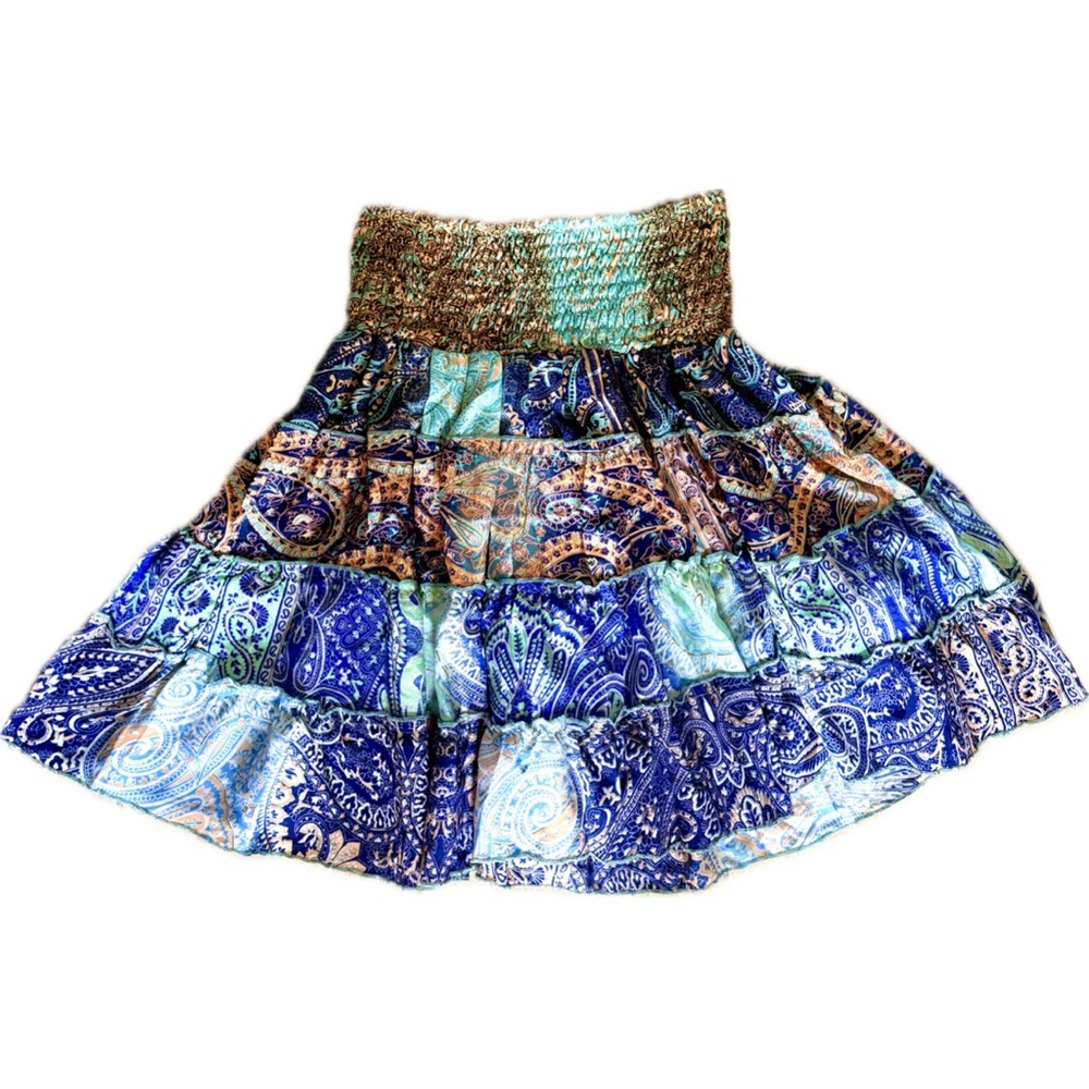 Handcrafted Poly Silk Boho Multicolor Paisley Hippie Skirt  size - S - Picture 3 of 5